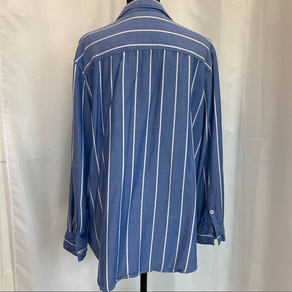 TAHARI blue white striped button down dress shirt Sz L - Picture 5 of 13